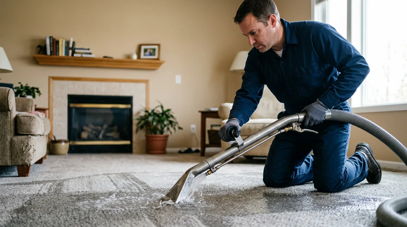 Water damage restoration technician working near Curran, MI